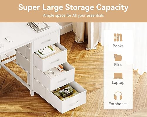 Miniatura 5 de Casaottima Escritorio para computadora de 48 pulgadas con 8 cajones de tela, escritorio de oficina moderno con gran almacenamiento para oficina en