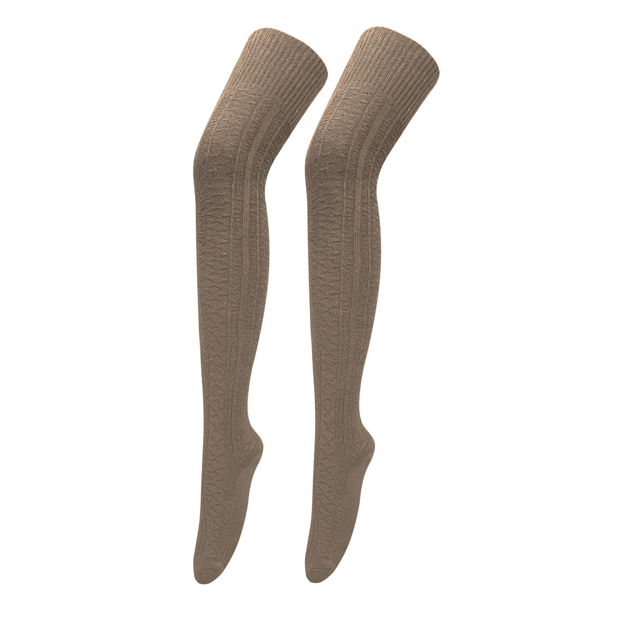 Bestjybt Calcetines altos hasta el muslo para mujer, de algodón, cálidos, por encima de la rodilla, calcetines largos hasta la rodilla, calentadores de piernas