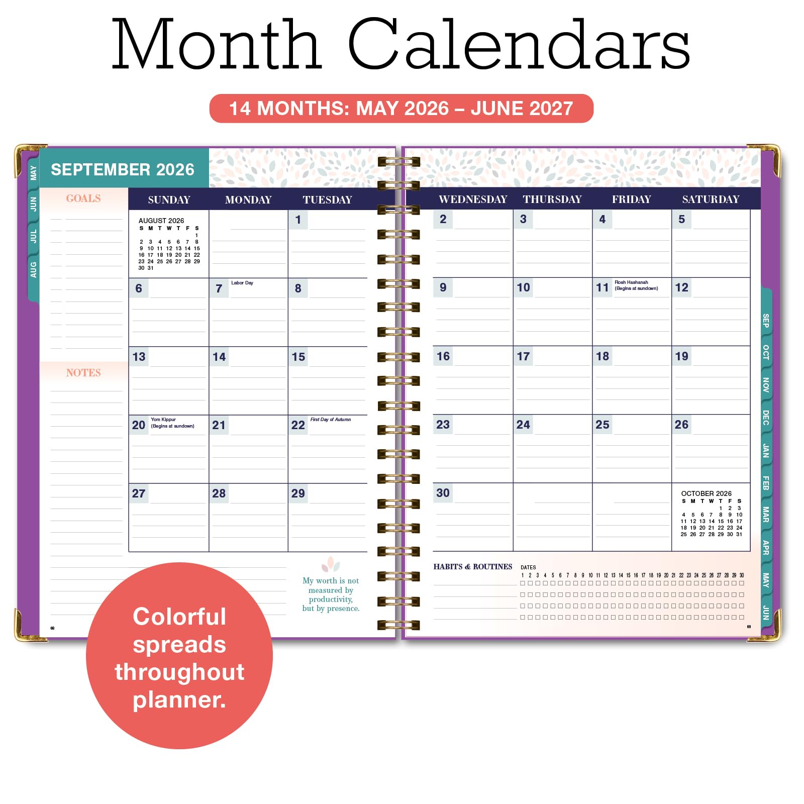 FAMILY PLANNER ORGANIZER – 8.5" x 11" Weekly & Monthly Calendar (May 2026-Jun 2026). 5+ People, Meal Planning, Budgeting, Habit Tracker – Hardcover, Household Schedule Organizer for Parents, Kids, & Caregivers (Rainbow Floral)