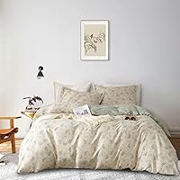 Vista 26 de AMWAN Juego de funda de edredón con estampado floral de estilo jardín, ropa de cama de algodón suave con hojas, para niños y niñas, botánica