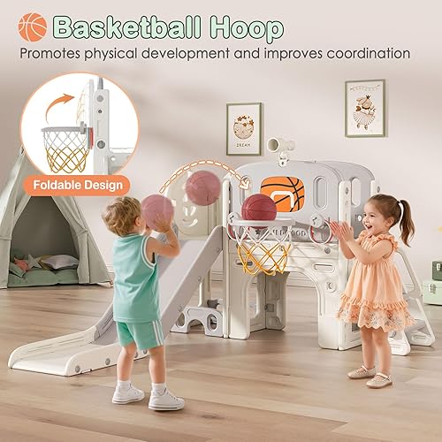 Miniatura 2 de BIERUM Juego de toboganes 9 en 1 para niños pequeños, tobogán para bebés de 1 a 3 años con lanzamiento de anillos y aro de baloncesto, juego para