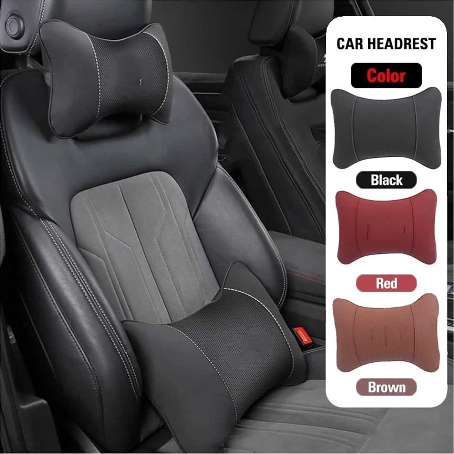 Car Pillow Seat Headrest Neck Pillow Lumbar Support Fit for Peugeot 208 3008 308 2008 207 107 508 607 106 406 407 307 206 4008 Seat Head Neck Support(Black)