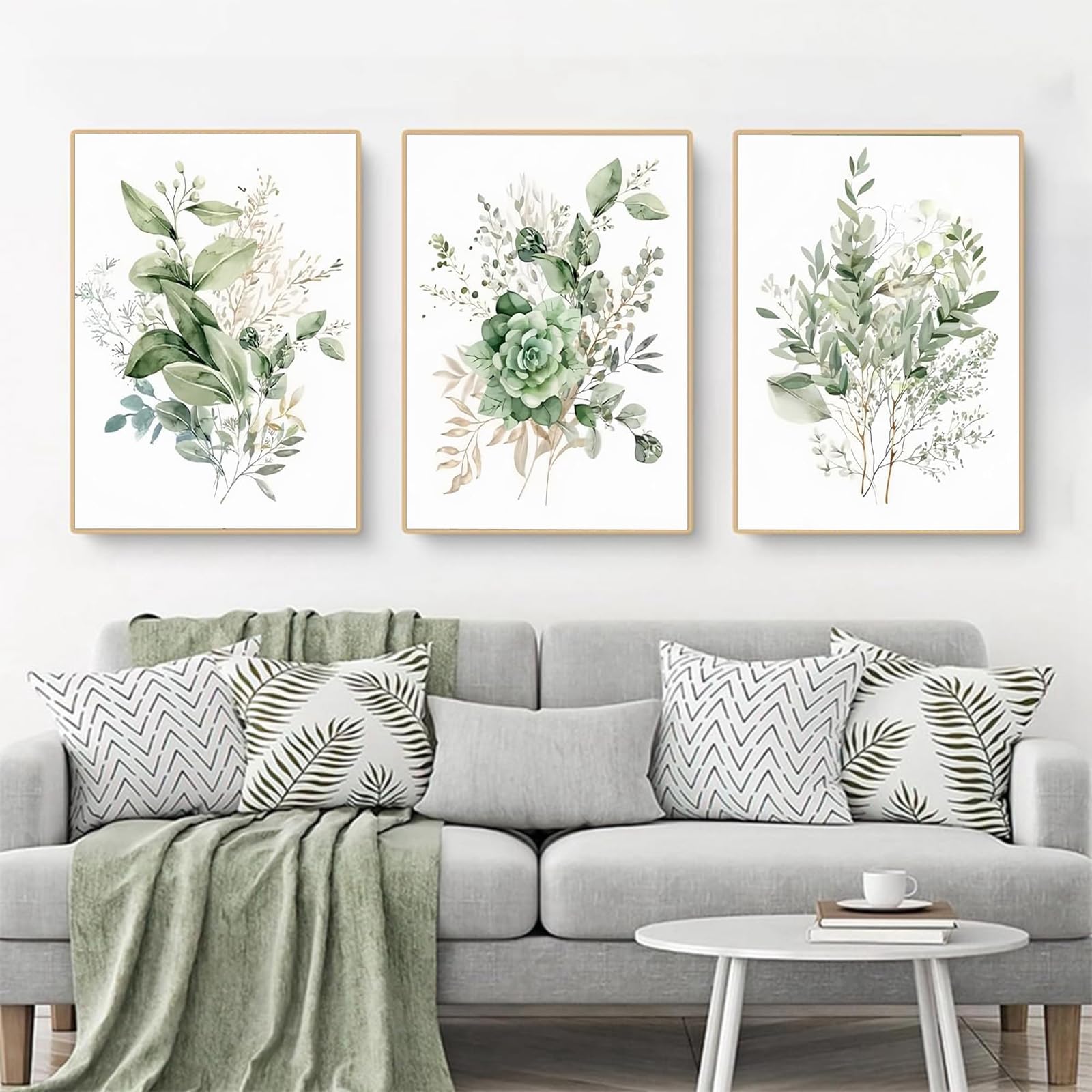 YLHKME Canvas Painting, Watercolour Flowers, Sage Green, Wildflowers, Botanical Pictures, Art Print, Poster, Wall Pictures, for Living Room, Bedroom, Home Decor Decoration (unframed, 3 x 50 x 80 cm)
