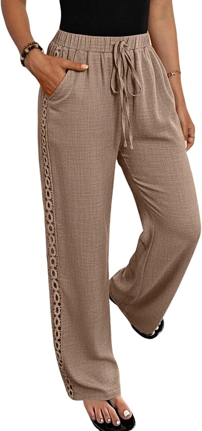 EARKOHA Women's Jeans Women's Linen Blend Denim Effect Side Ruffle Hem Trousers Fall Cloth for Women