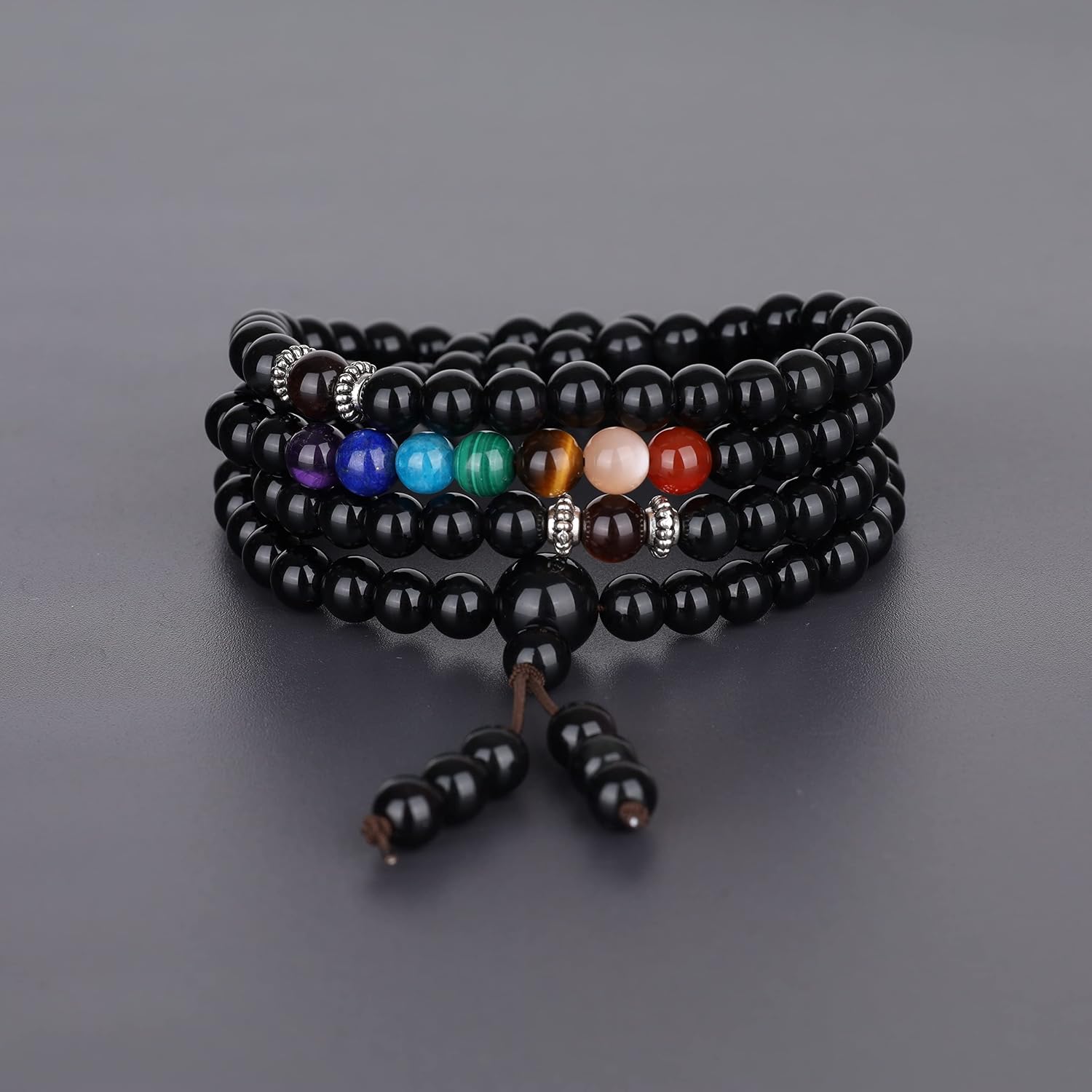 COAI 108 Japa Mala 7 Chakra Stone Wrap Bracelet Necklace