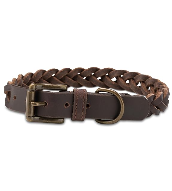 Collar trenzado para perros de piel engrasada, collar de cuero resistente hecho a mano, de piel de búfalo…