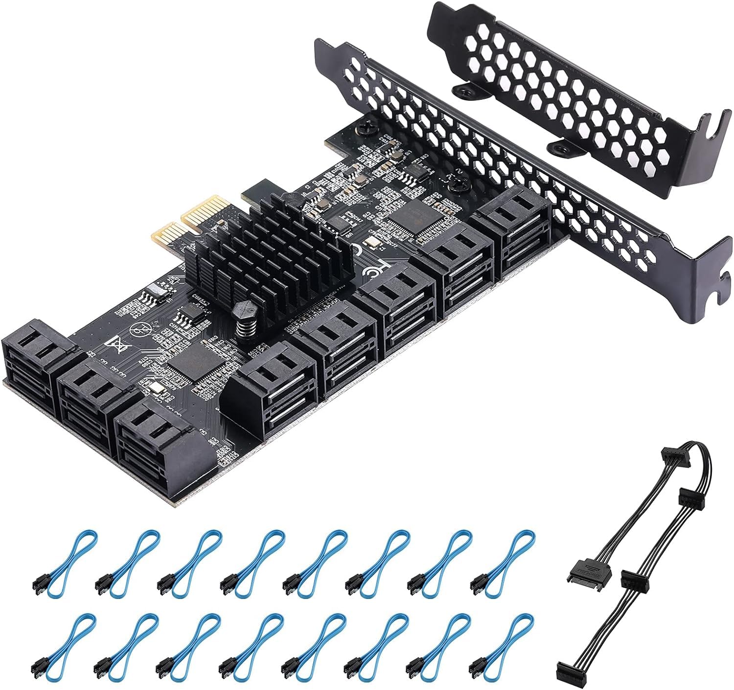 Tarjeta PCIE SATA de 16 puertos, tarjeta PCIe SATA 3.0 de 6 Gbit/s, tarjeta de expansión de controlador PCIe a SATA, arranque como disco duro del sistema, adecuada para todas las ranuras PCIE