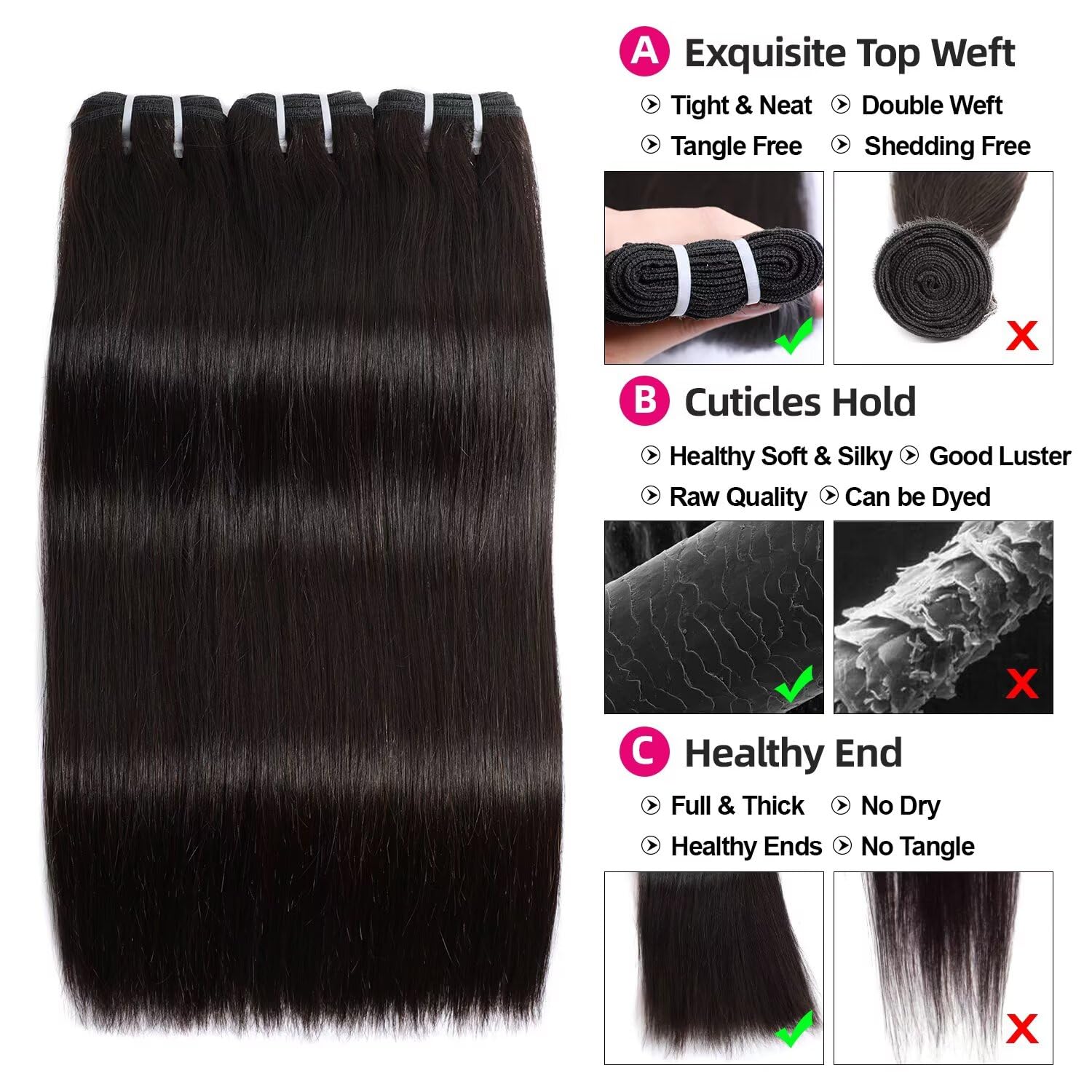 Amazon.com : Lemoda Straight Virgin Human Hair Bundles 14 16 