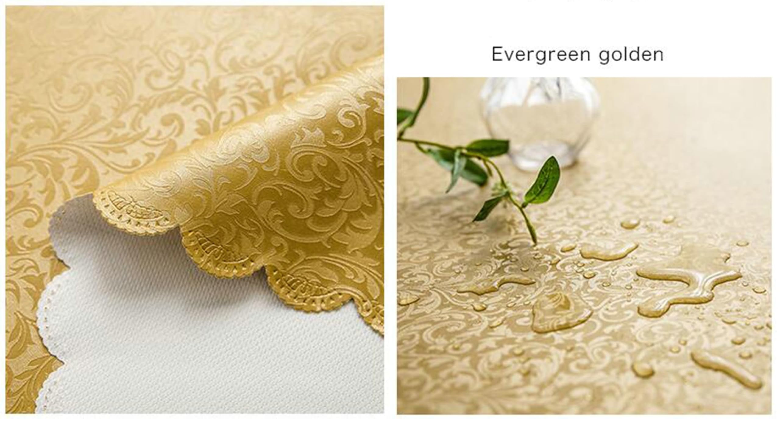 Tischdecke Rund 160, Tischdecke Fleckschutz PVC Blattmuster Tischdecke für Küche,Esszimmer,Tischdekoration, Gold Gelb