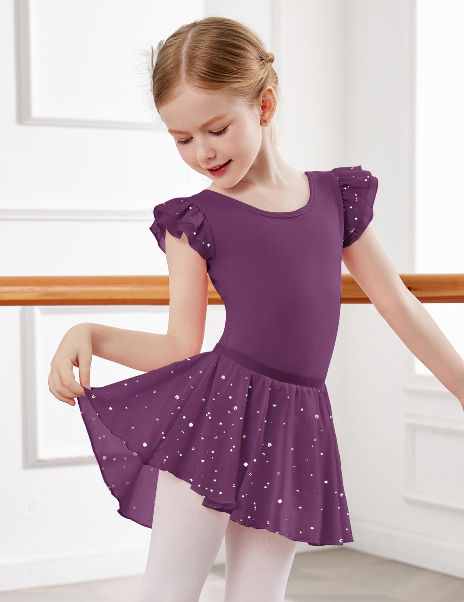 Arshiner Robes de Danse Fille Vêtements Ballet 2-9 Ans D'été Robe De Ballet Coton Robe Danse Enfants Deux Pièces avec Jupe Tutu