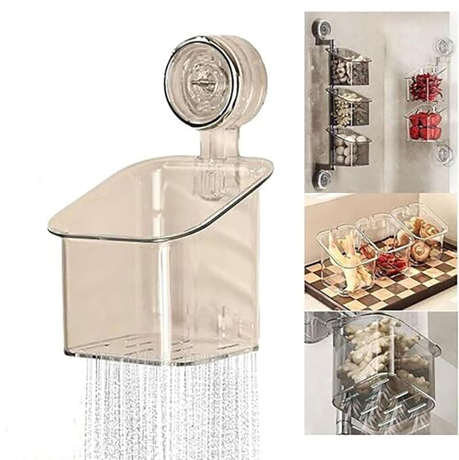 Cmeilau Suction Cup Rotating Organizer Removable Hanging Drainable Bin Shower Shelf Wall Mounted Drill-Free Storage Basket Container Shower