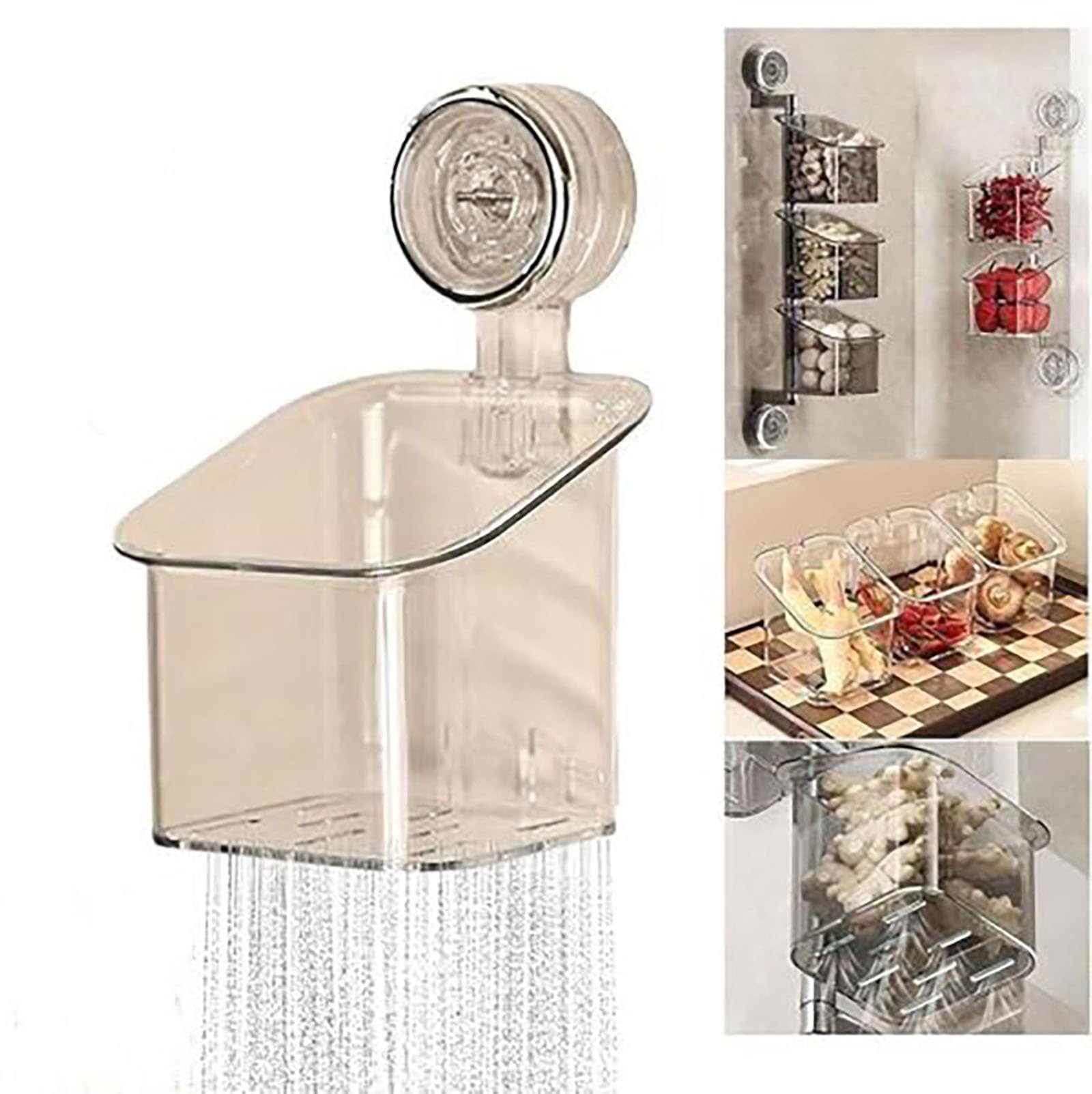 Cmeilau Suction Cup Rotating Organizer Removable Hanging Drainable Bin Shower Shelf Wall Mounted Drill-Free Storage Basket Container Shower