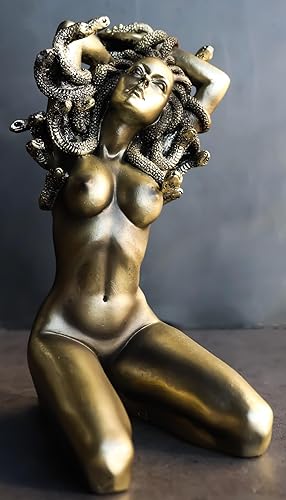 Miniatura 8 de Ebros Mitología griega arrodillada diosa desnuda Medusa con pelo de serpiente estatua de 6 pulgadas de alto, seducción de la gorgona demoníaca