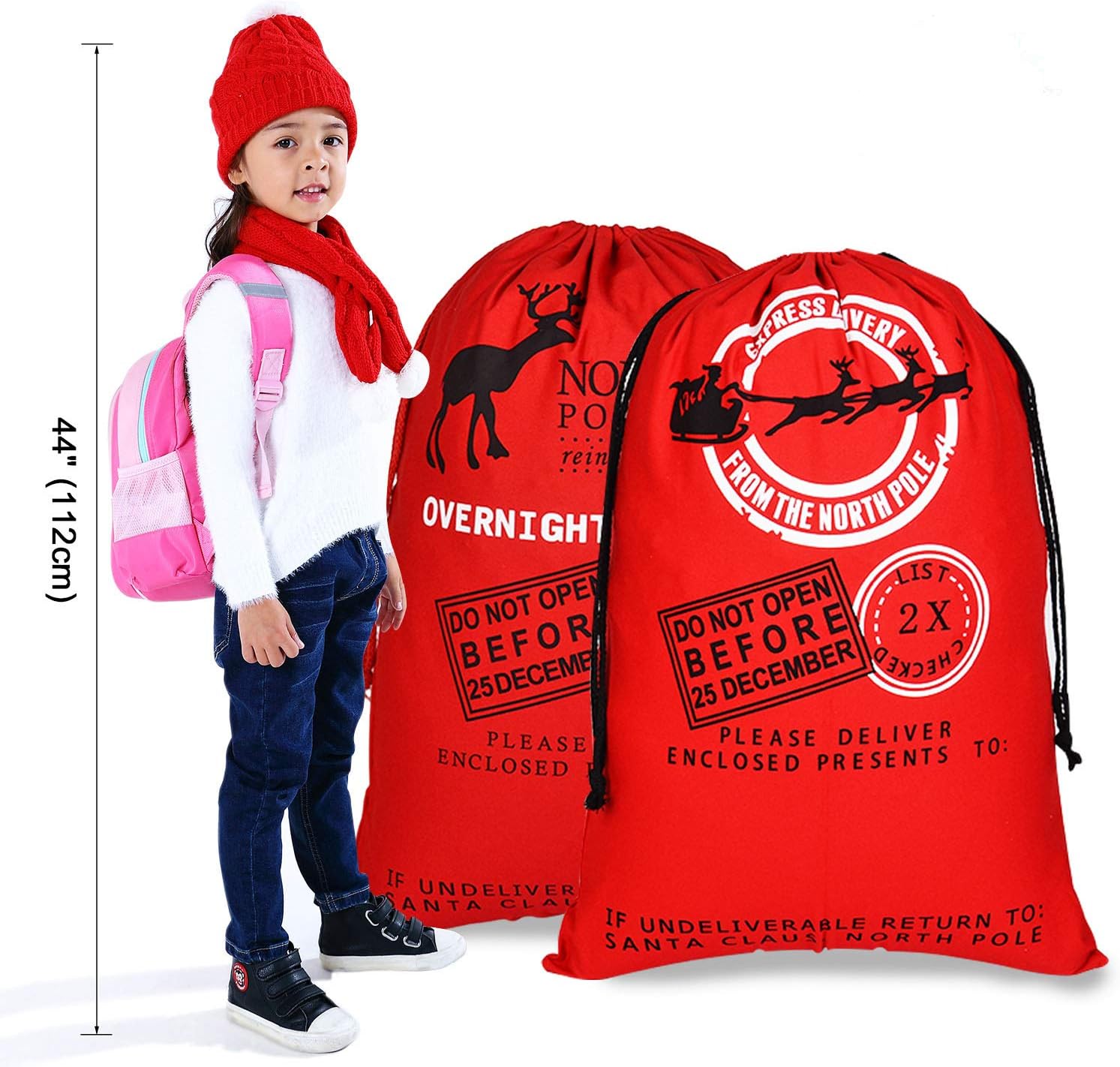 Get Discount 70% Price MissShorthair Santa Sack Personalized Cotton Christmas Bag for Gifts with Drawstring