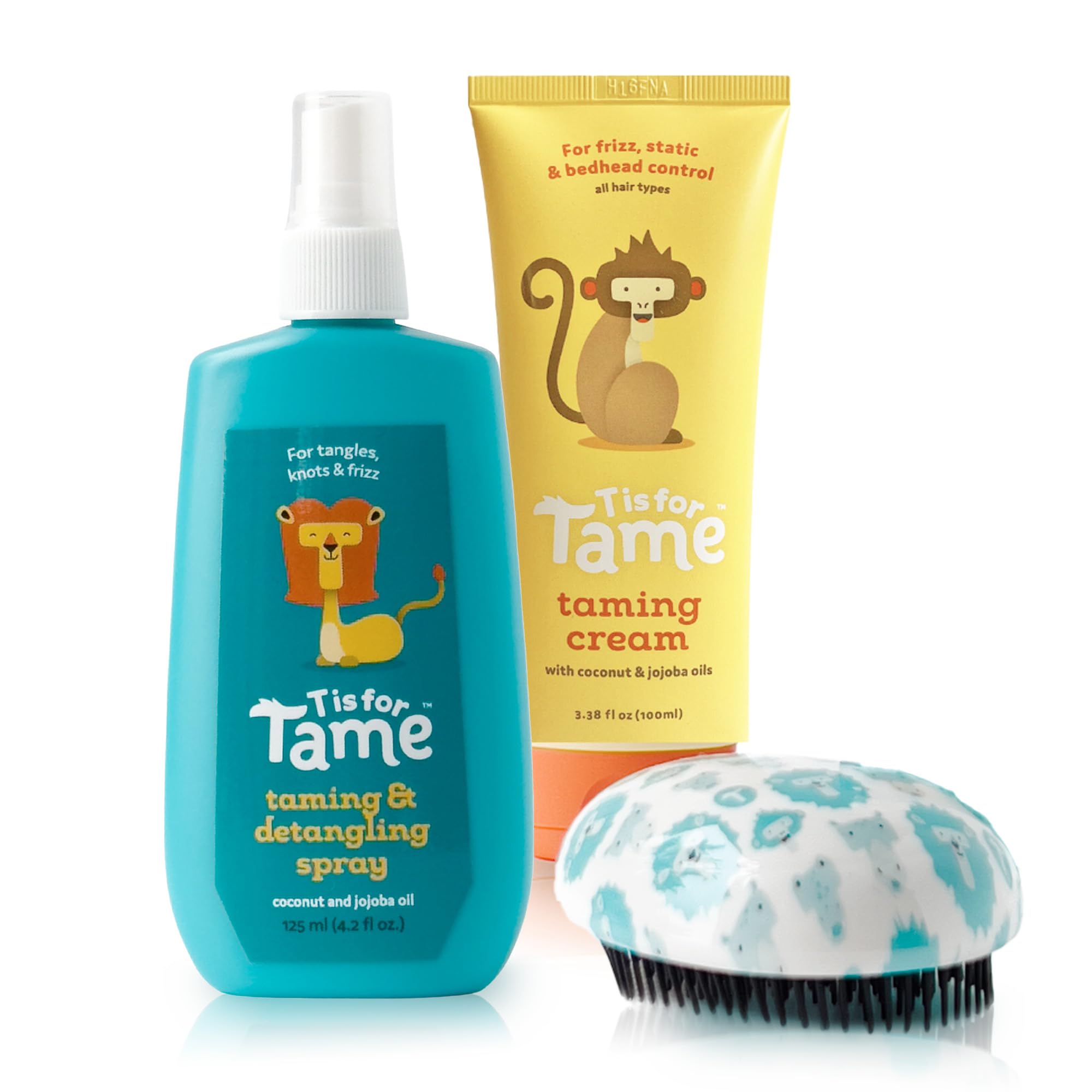 T is for Tame – Kids Hair Taming Cream & Spray Bundle for Frizz, Flyaways, Static & More, All Natural Leave in Cream & Spray for Toddlers & Kids Flexible Bristle Detangling Brush Included