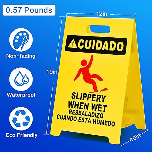 Miniatura 3 de MATTHEW CLEANING - Señales industriales de 19 pulgadas para suelo mojado, paquete de 3 letreros de advertencia multilingües de plástico corrugado