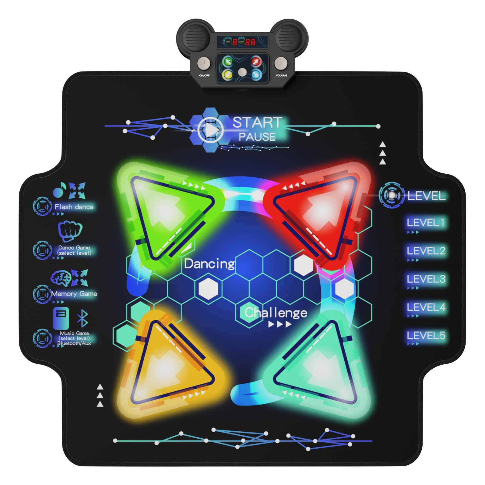 zefinot Dance Mat for Kids Ages 3-12 Year - Dance Mats with Light Up 4-Buttons & Wireless Bluetooth,Music Dance Mat with 4 Game Modes and 5 Levels, Dance Game Toy Gift for Kids Girls Boys