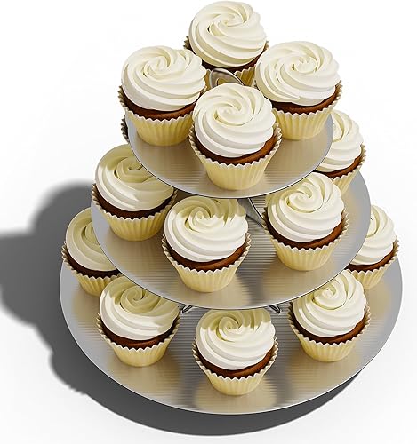 Miniatura 16 de BLISSUR Torre de soporte para cupcakes, paquete de 2, blanco, 3 niveles, soporte para cupcakes de cartón, porta postres para fiestas (blanco)