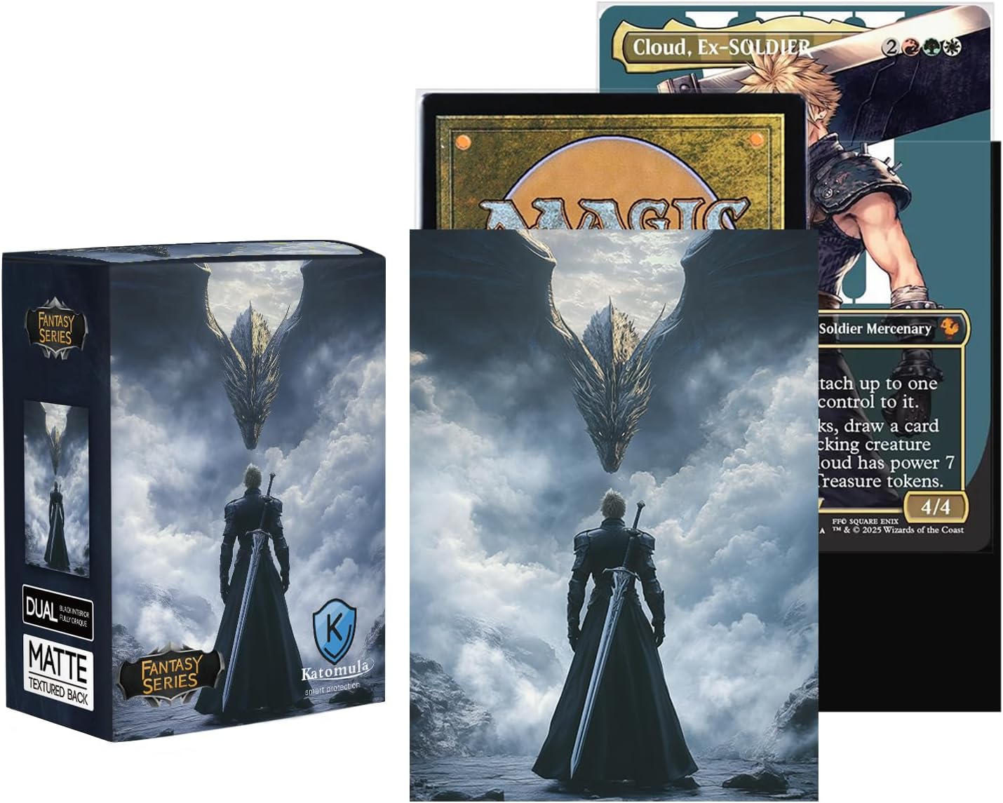 Katomula 100 MTG Card Sleeves with 100 Inner Sleeve, Textured Back Art Sleeves, Fit Standard Size Cards - Fantasy Dragon