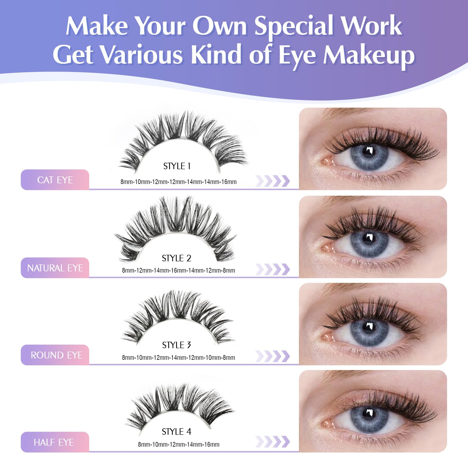 Oreola Cluster Lashes - 80D & 100D Individual Wispy Soft Russian Lashes - Reusable Mix 8-16MM C & D Curl, black - Image 3