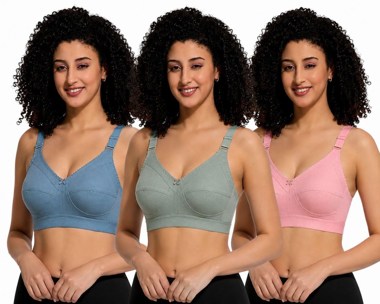 aumflyengrie Women’s Soft Cotton Non-Padded Wire-Free Everyday Bra Combo Comfortable Full Coverage Bras with Adjustable Straps Multicolor-picture-23
