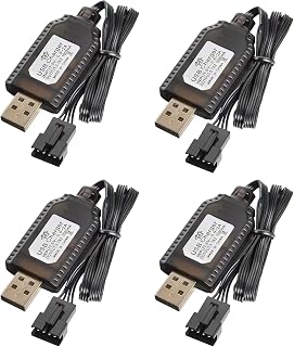 YUNIQUE Green-Clean-Power Set of 4 Universal USB Charger for LiPo Batteries 7.4V 2S 4PIN SM 4P Compatible with RC Car Drone Boat Overload Protection Charging Display Black