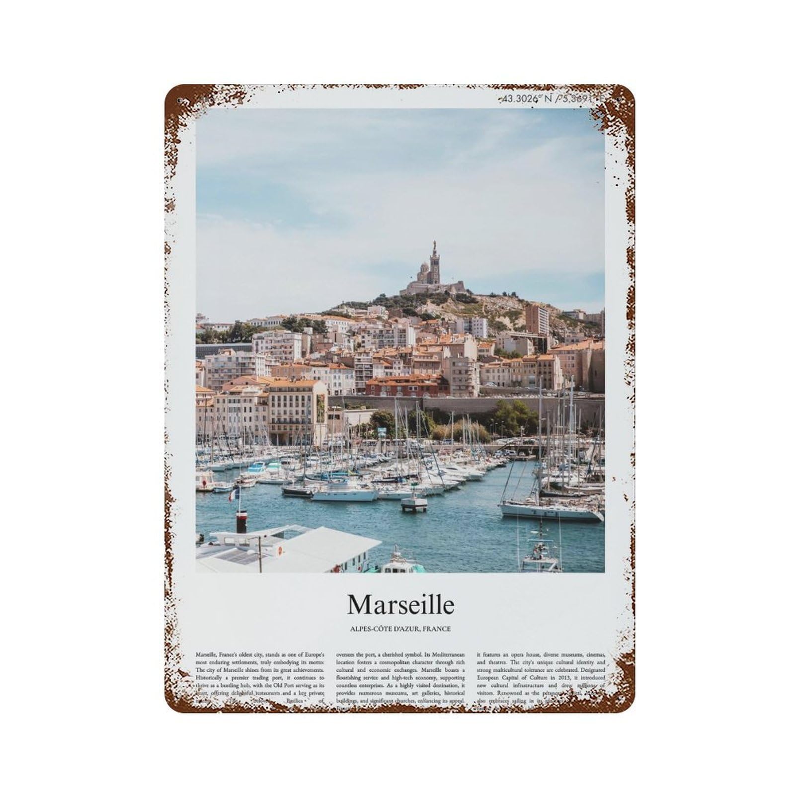 xiaoxiaoshen Marseille Alpes-côte D'azur, France City Scenery Wall Decor Art Metal Tin Poster Modern Home Decor Art Home Bar Shop Decorations Vintage Sign 40x30cm