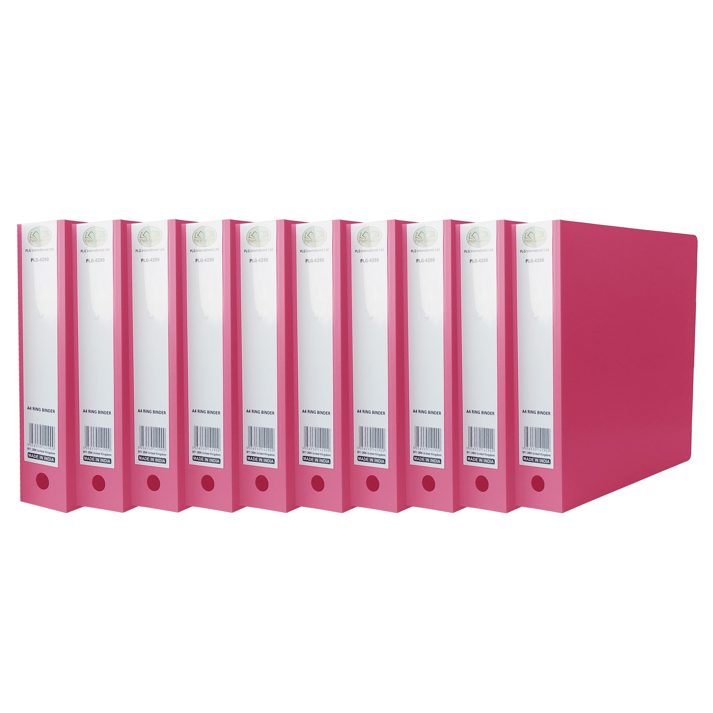 (Pack of 10) A4 Ring Binder File Folder PP File 65mm Spine Folder Plastic Cover File with 500 Sheet Capacity and Ring Pull, Organiser (Pink) — image 1