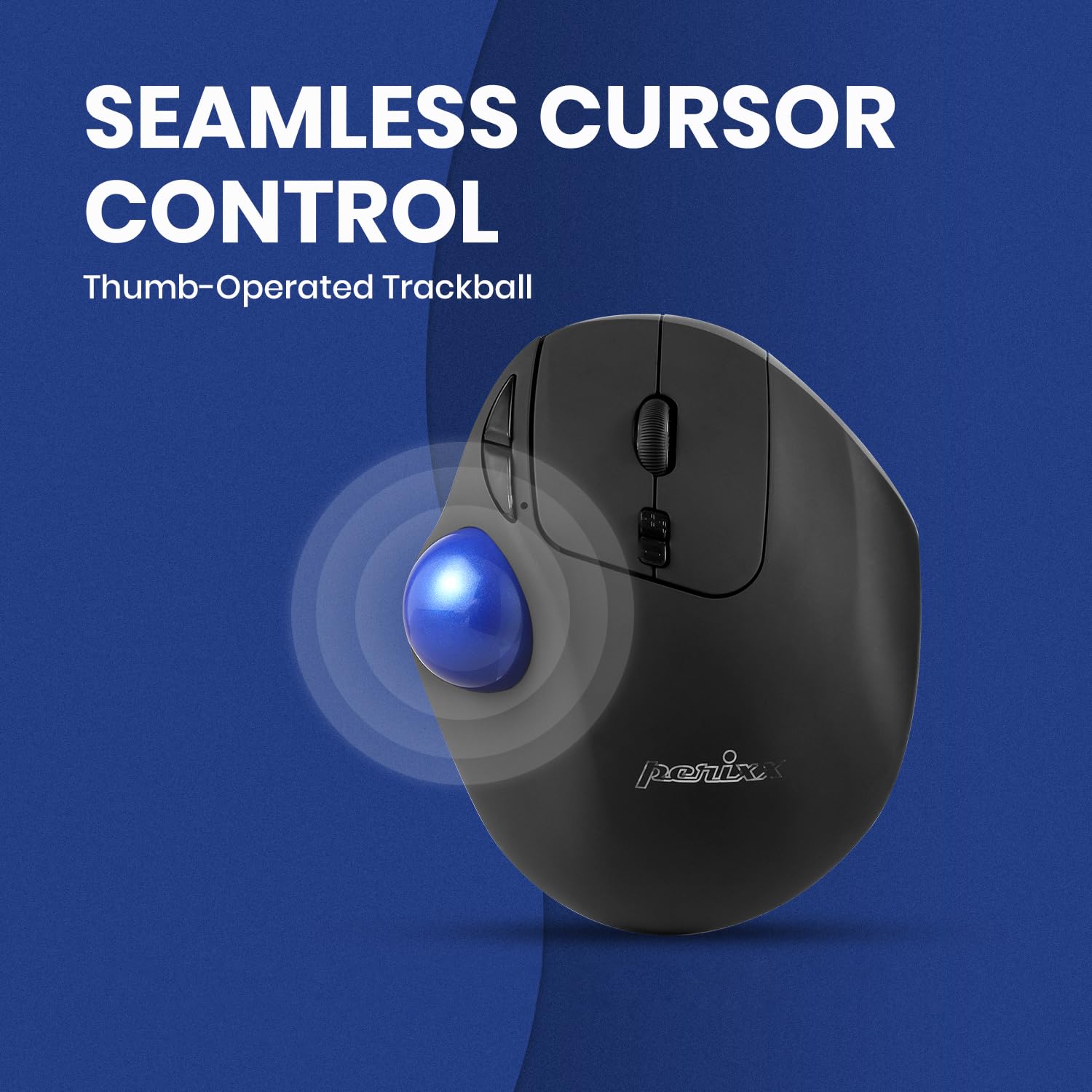 Perixx PERIPRO-801 Ratón Trackball Bluetooth, Diseño Trackball de 3,4cm, 2 Niveles dpi, Negro