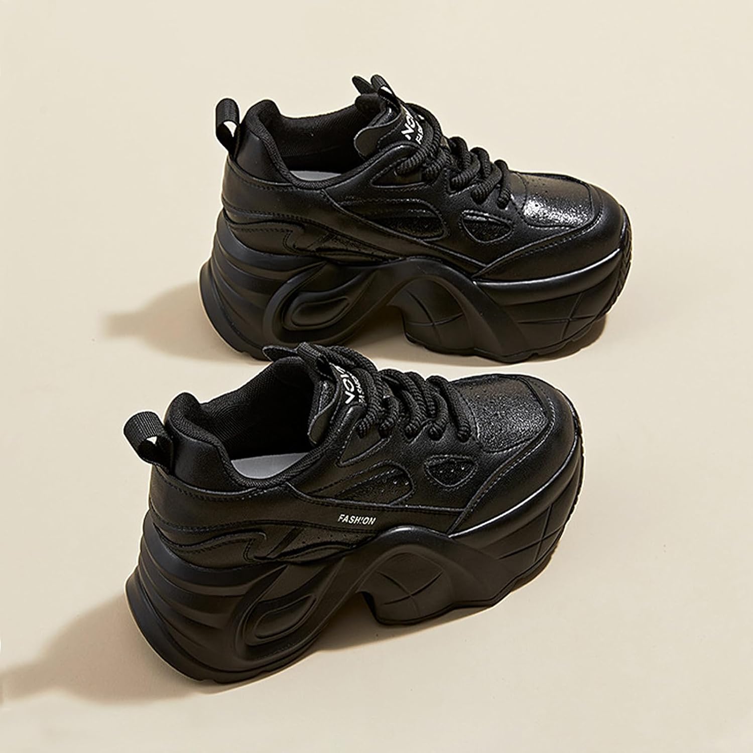 Women's Chunky Platform Walking Dad Shoes Lace Up Wedge Low Top Height Increasing Shoes Fashion Comfortable Casual Sneakers - Image 4