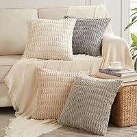 Fancy Homi 4-Pack 18x18 Corduroy Throw Pillow Covers - Neutral Striped Farmhouse Boho Decor for Couch Sofa Bed (45x45cm)