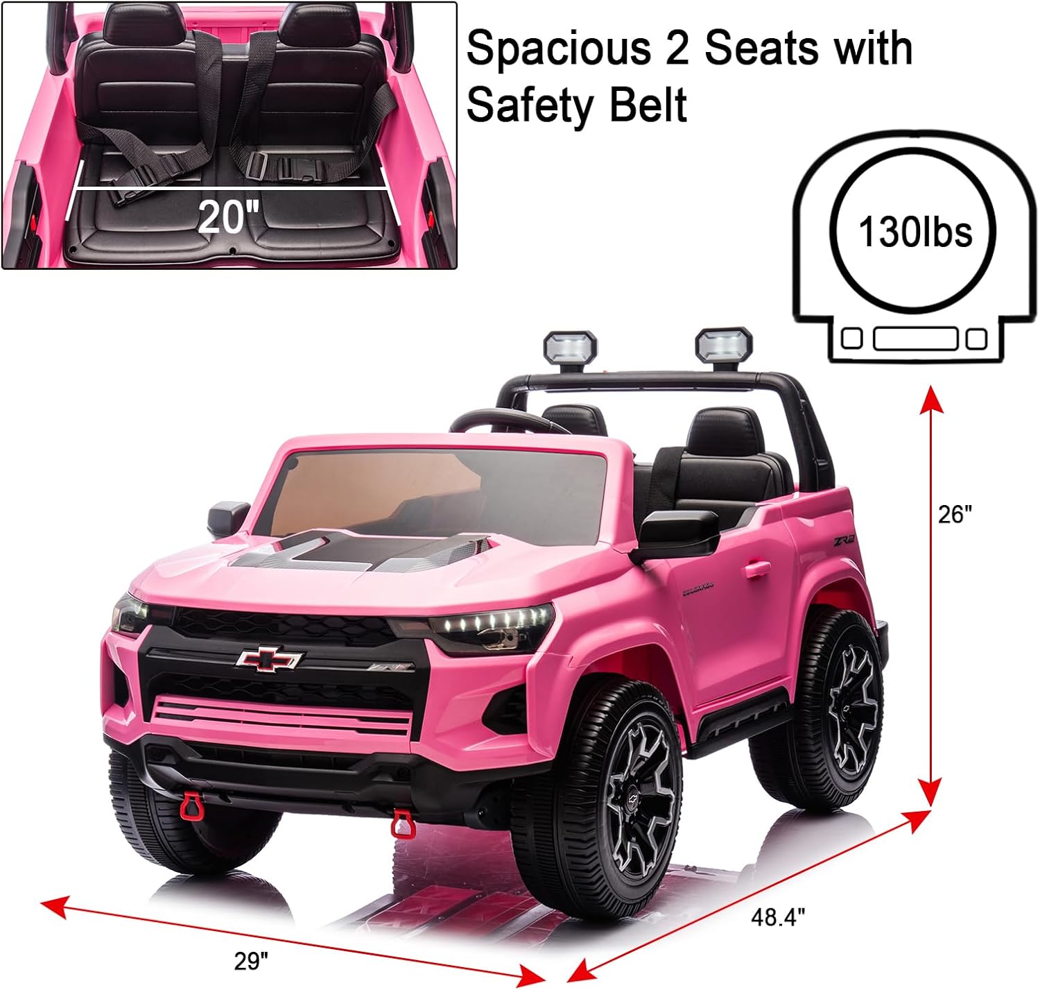 24V 2 Seater 4WD Ride On Toy Car,Ride on Truck with Remote Control, Electric Toy Ride On Vehicle for 3+ Years Kids(Pink)