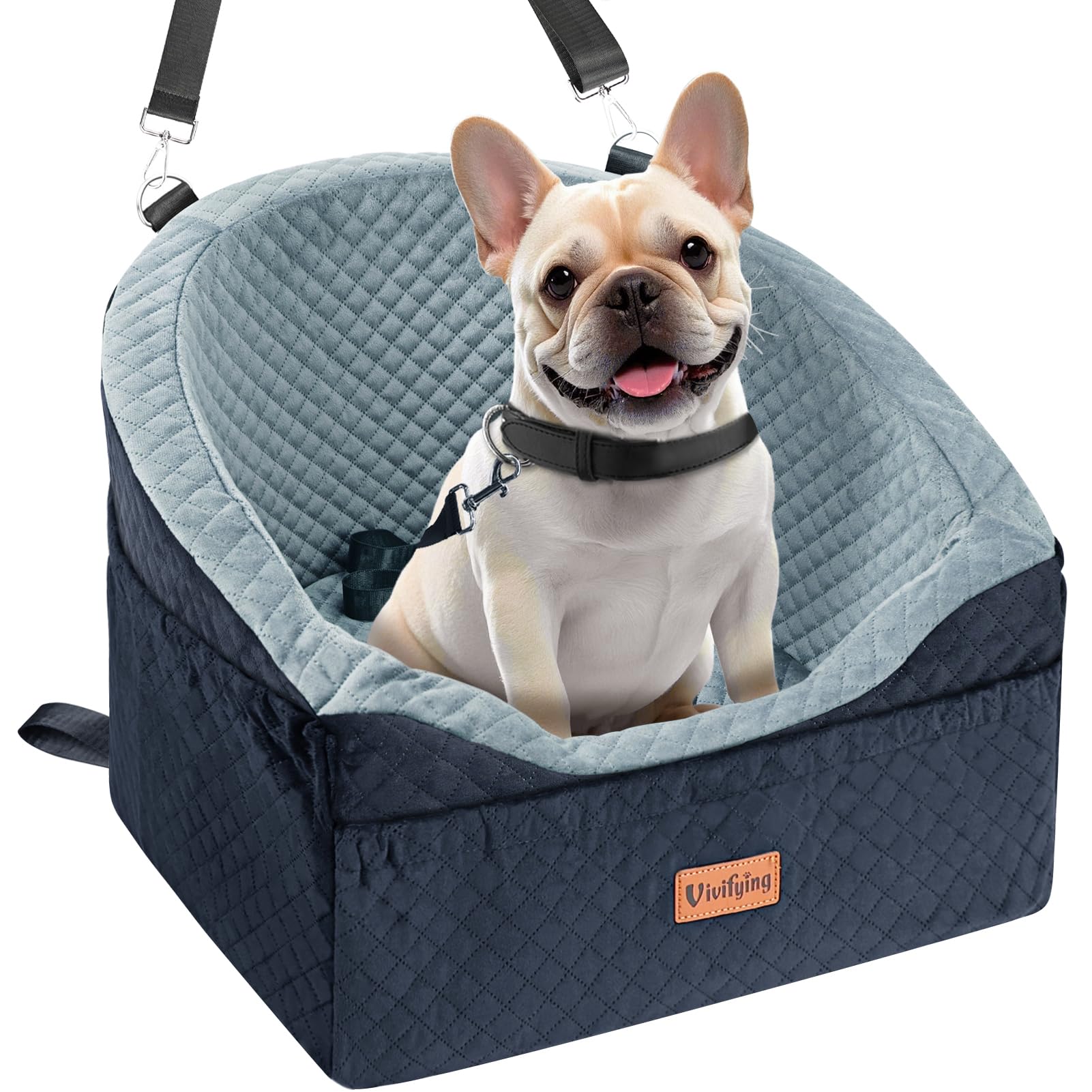 Vivifying Dog Car Seat, Memory Foam Dog Booster Seat for Small Up to 10KG, Detachable and Washable, Height Elevated with Storage Pockets (Black) — view 10