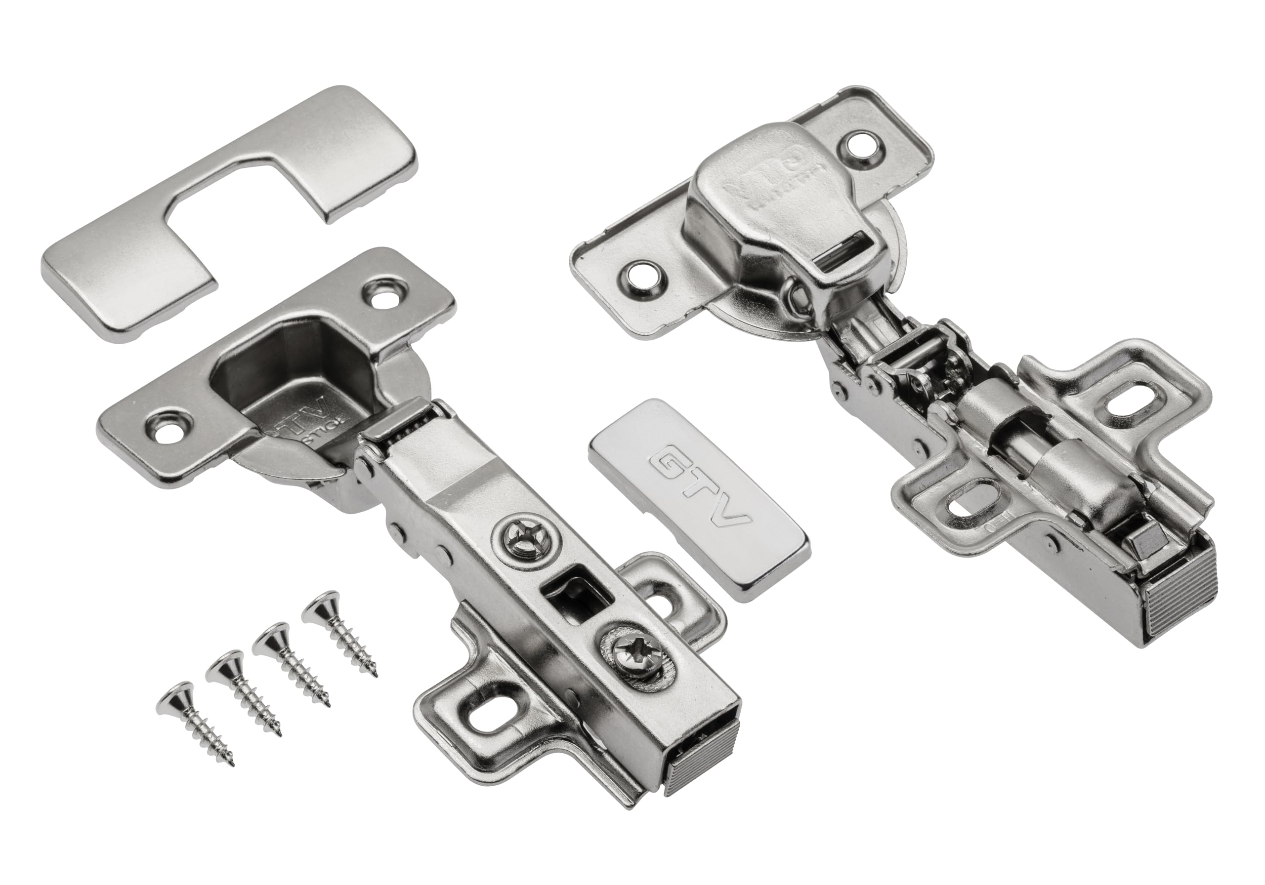 GTV ECHC Concealed Hinge with Soft-Close Damping, Clip-on Technology, 3D Adjustment, for Overlying Stop, Pot Diameter 35 mm, 80,000 Cycles, Nickel-Plated Steel, Pack of 1