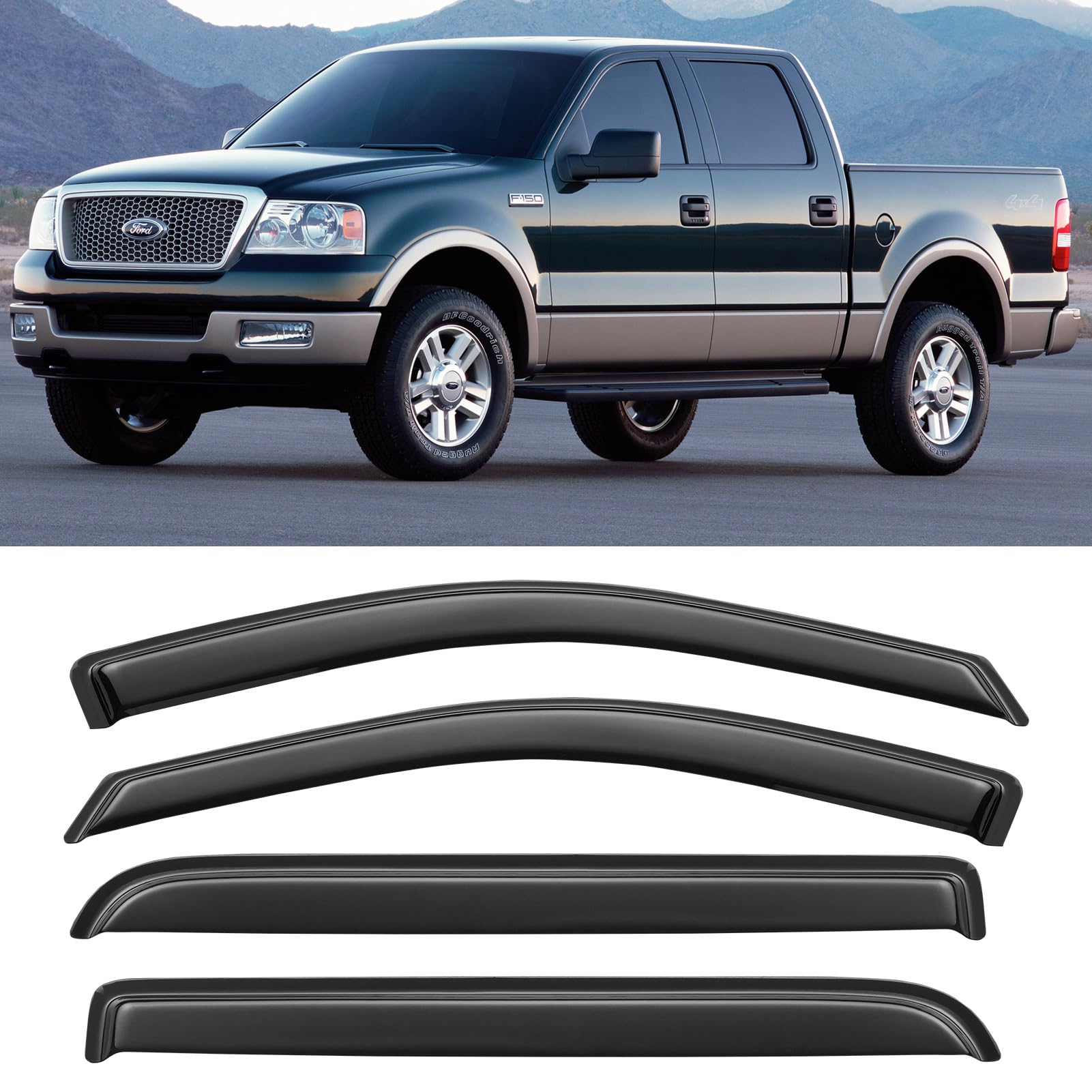 Window Visors Rain Guards for 2004 2005 2006 2007 2008 Ford F150 SuperCrew, Window Vent Wind Shades Deflectors for 06 07 08 Lincoln Mark LT