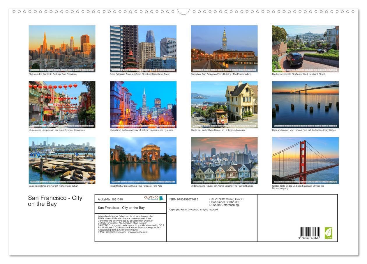 San Francisco - City on the Bay (Wandkalender 2026 DIN A2 quer), CALVENDO Monatskalender: Faszinierende Bilder der Traumstadt San Francisco an der Pazifikküste in Kalifornien (CALVENDO Orte)