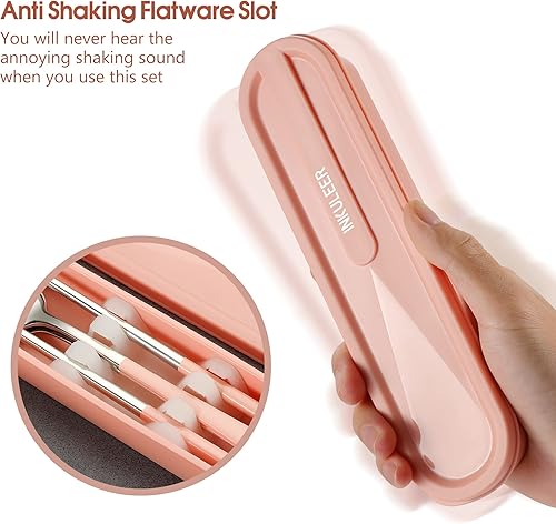 Miniatura 5 de Juego de cubiertos de viaje, cubiertos de acero inoxidable 188, juego de utensilios reutilizables con estuche, cubertería portátil para lonchera de