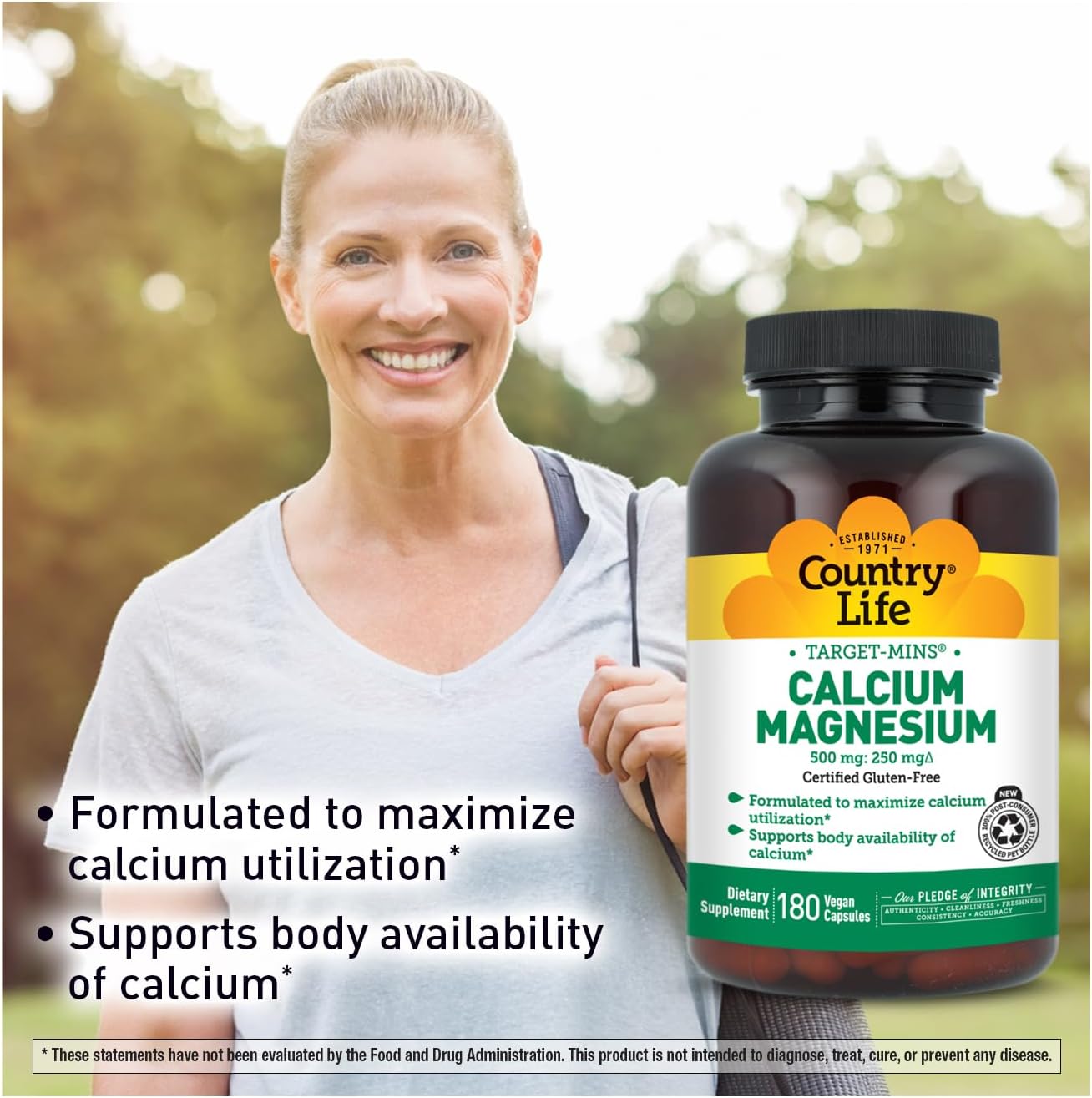 Country Life Target-Mins Calcium Magnesium Complex - 500mg Calcium, 250mg Magnesium, Gluten-Free Supplement for Bone Health - Image 3