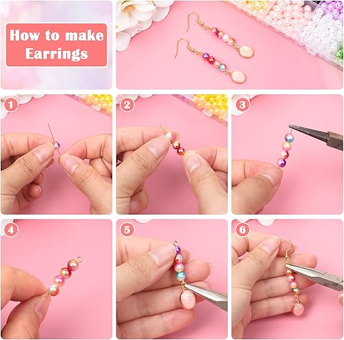 Miniatura 7 de 1680 cuentas de perlas de 0.236 pulgadas para la fabricación de joyas, 24 colores ABS vibrantes perlas de imitación con agujeros para manualidades,