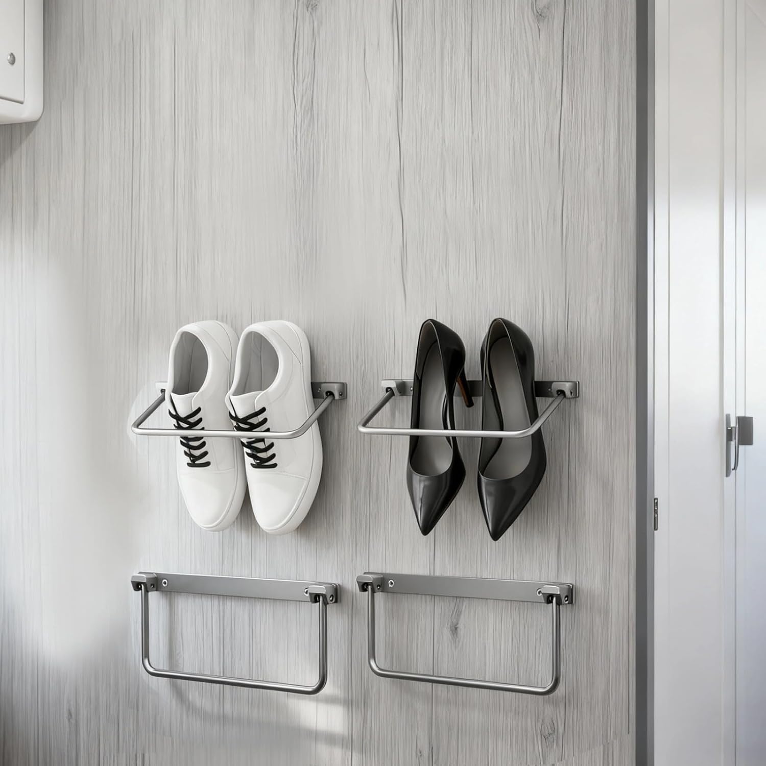 Aluminum Wall Mounted Shoe Organizer for Rv, 4 Pcs Foldable Shoe Rack, Easy Install, Space Saving