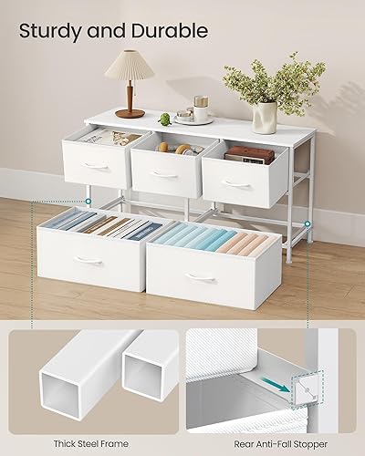 Miniatura 6 de SONGMICS Dresser for Bedroom, Chest of Drawers, Steel, MDF, 5 Non-Woven Fabric Drawers, Storage Organizer Unit, Closet, Entryway, Cloud White and