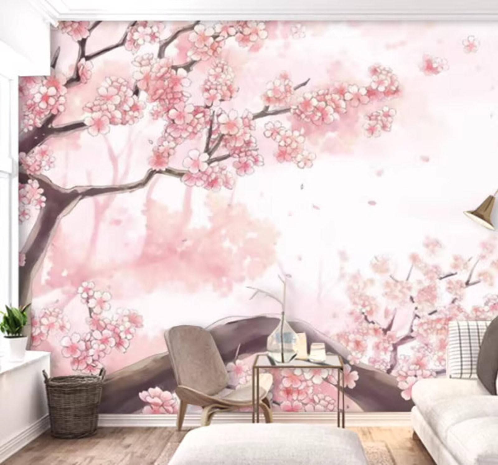 Simple Dreamy Beautiful Pink Cherry Blossoms 3D Wallpaper Easy Install Feature Office Living Room Sofa Bedroom TV Background Wall Decoration-200cm×140cm