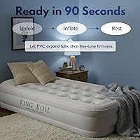 Vista 5 de King Koil Colchón de Aire Individual de Lujo con Bomba de Alta Velocidad Incorporada para el Hogar, Invitados y Campamento - Colchón Inflable