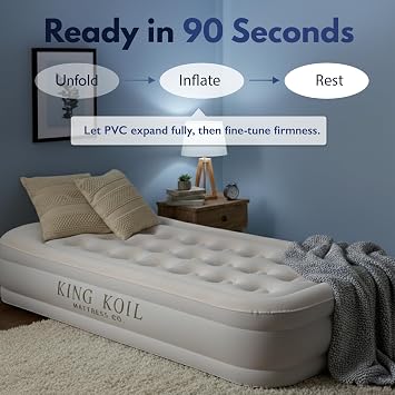 King Koil Luxury Twin Size Air Mattress with Built-in High Speed Pump for Camping, Home & Guests - Air Mattresses Twin Size Airbed Luxury Inflatable Blow Up Mattress Waterproof