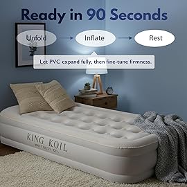 King Koil Plush Pillow Top Twin Air Mattress with Built-in High-Speed Pump for Camping, Home & Guests - 20 Twin Size Airbed Luxury Inflatable Blow Up Mattress, Waterproof, 1-Year Warranty
