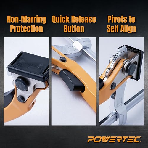 Miniatura 3 de POWERTEC 71542V Quick Release Ratcheting Table Clamp for MFT and Guide Rail System, 7" Capacity (178mm) x 2-3/8" Throat Depth, 2 PK