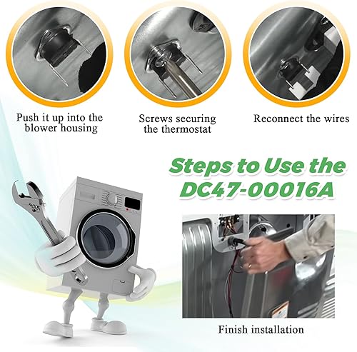 Miniatura 6 de Techecook DC47-00016A - Kit de fusible térmico para secadora DC47-00016A y termostato DC96-00887A, termistor DC32-00007A y termostato de límite alto