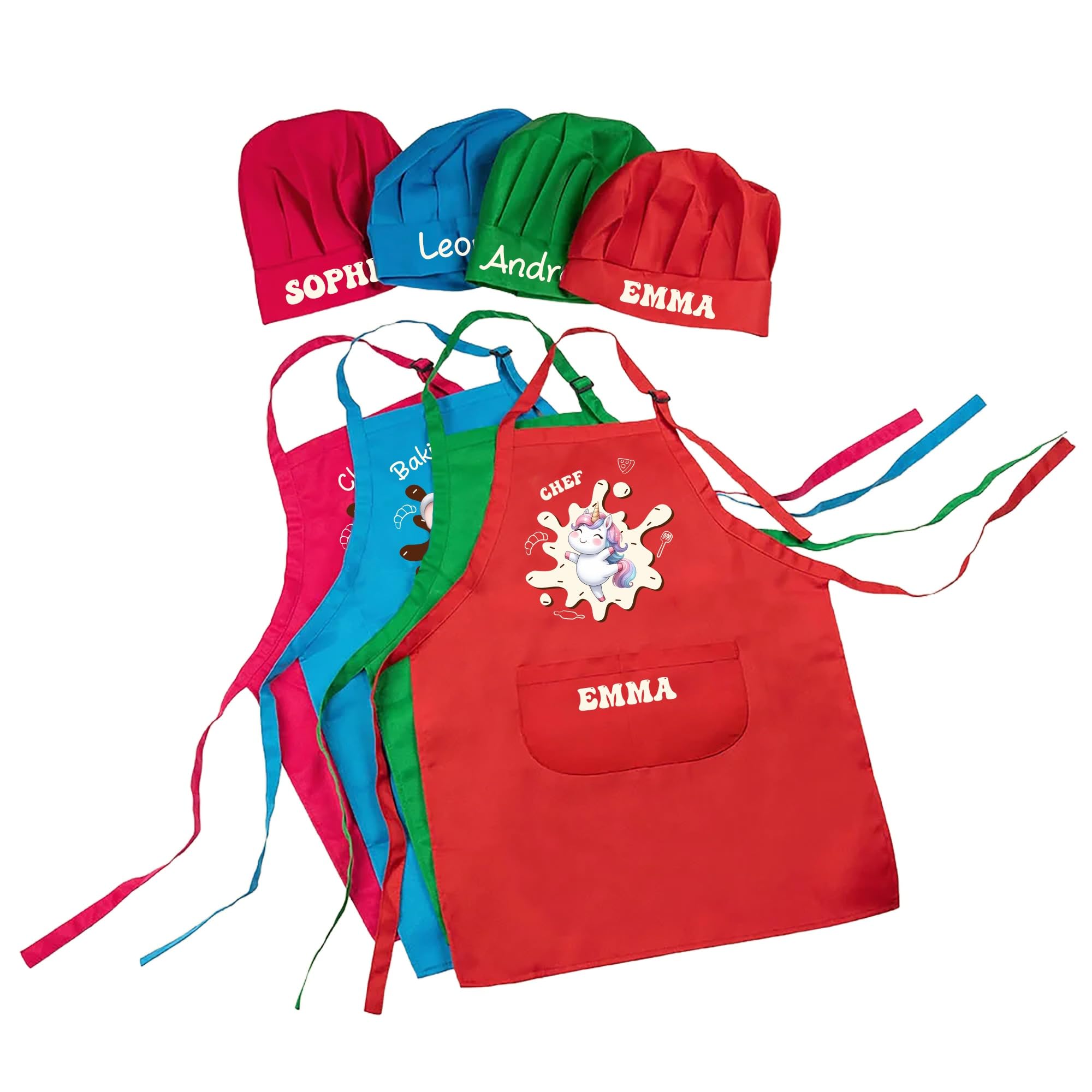 CALLIE Personalised Kids Apron Chef Hat Set with Name, Cute Animals Adjustable Custom Apron Chef Hat, Cooking Baking Painting Kitchen Accessory, Christmas Birthday Gifts for Kids