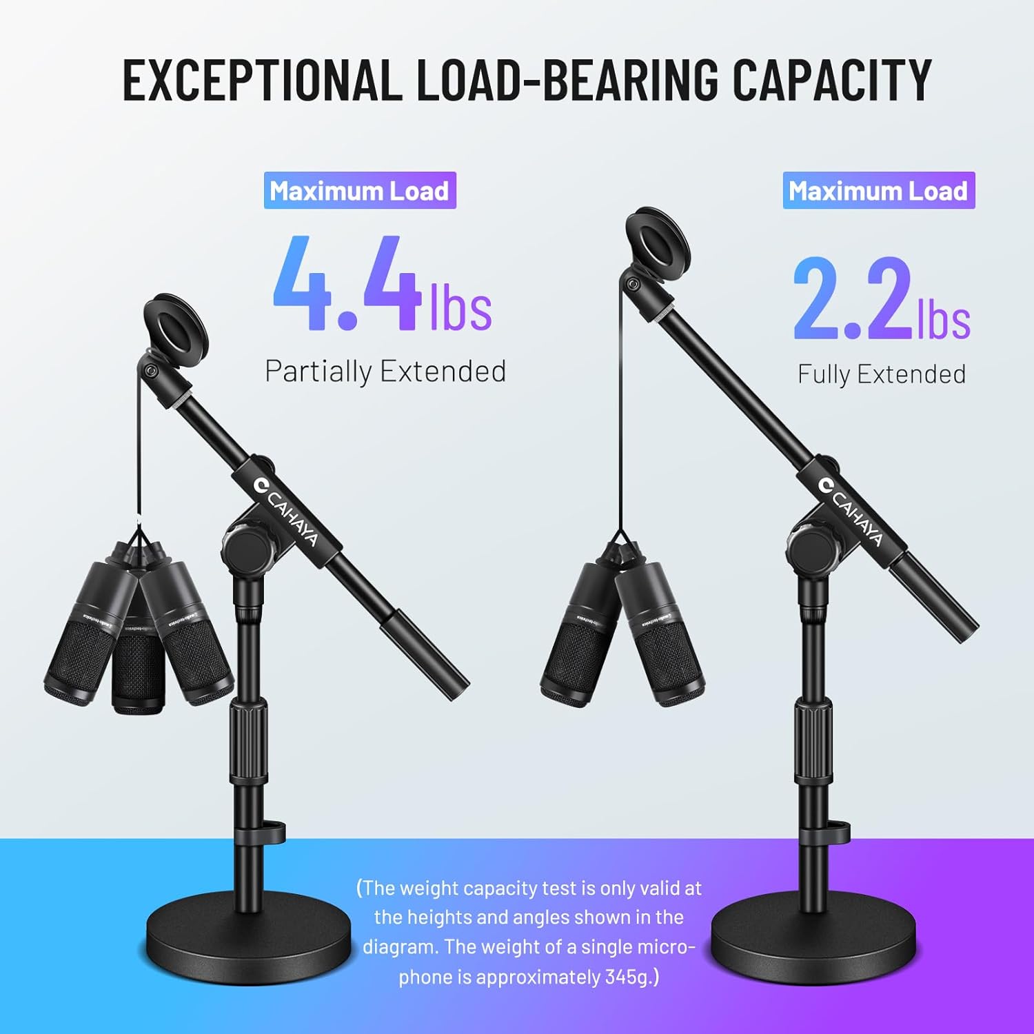CAHAYA Microphone Stand Desk Adjustable: Boom Arm Mic Stand Desktop with 2 Mic Clips Reinforced Metal Base Table Mic Mount with 3/8" to 5/8" Screw Adapter for Singing Performance Wedding Stage Black