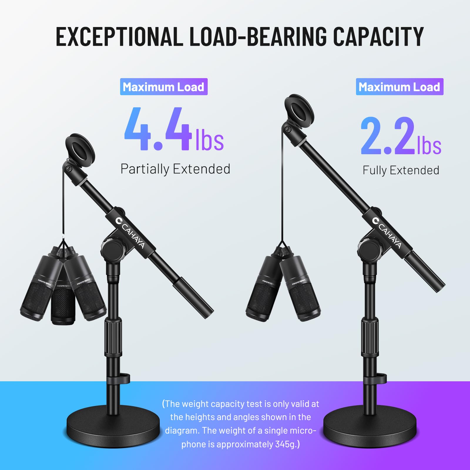 CAHAYA Microphone Stand Desk Adjustable: Boom Arm Mic Stand Desktop with 2 Mic Clips Reinforced Metal Base Table Mic Mount with 3/8" to 5/8" Screw Adapter for Singing Performance Wedding Stage Black - Image 4